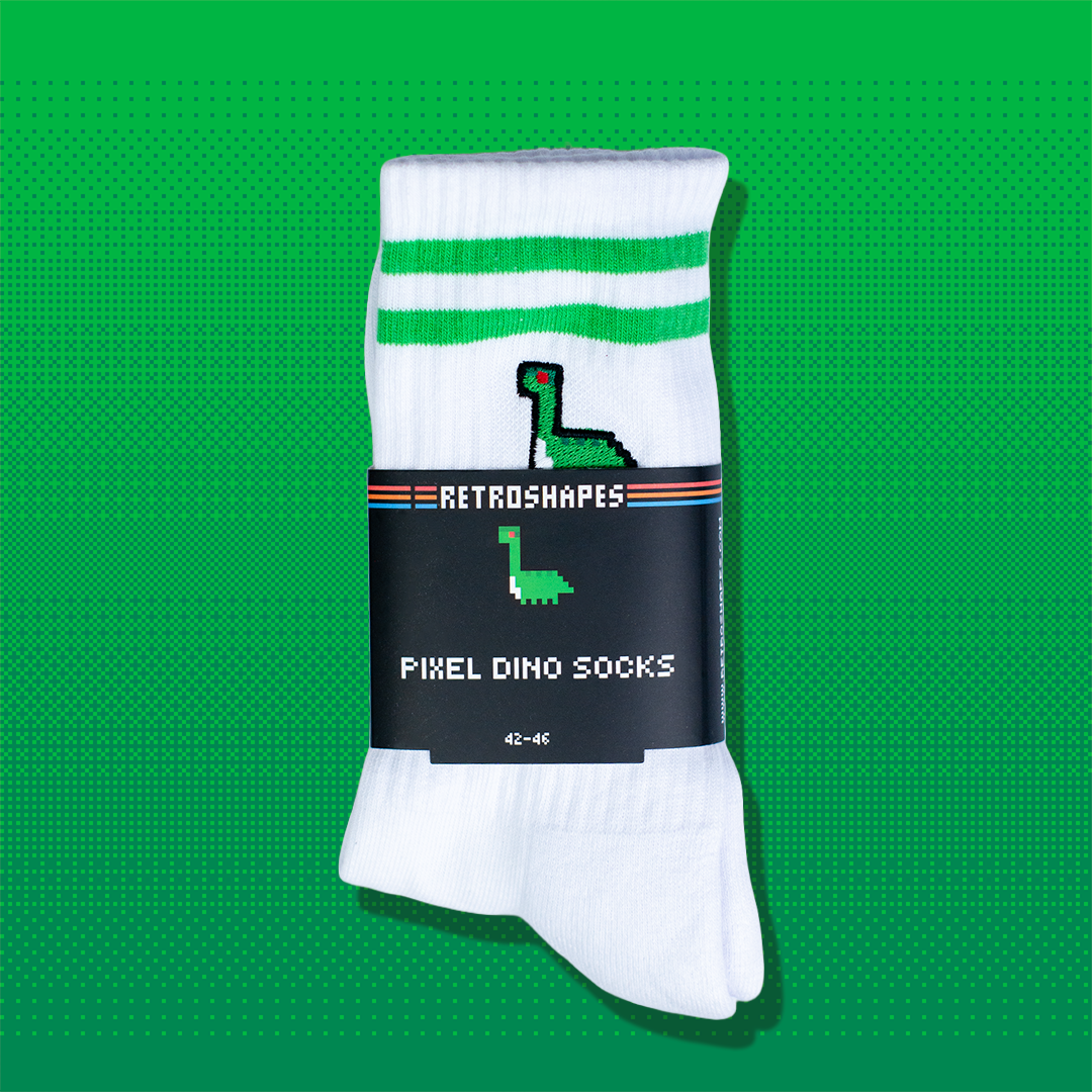 Pixel Dino – Bestickte Bio Baumwoll Socken // No. 003