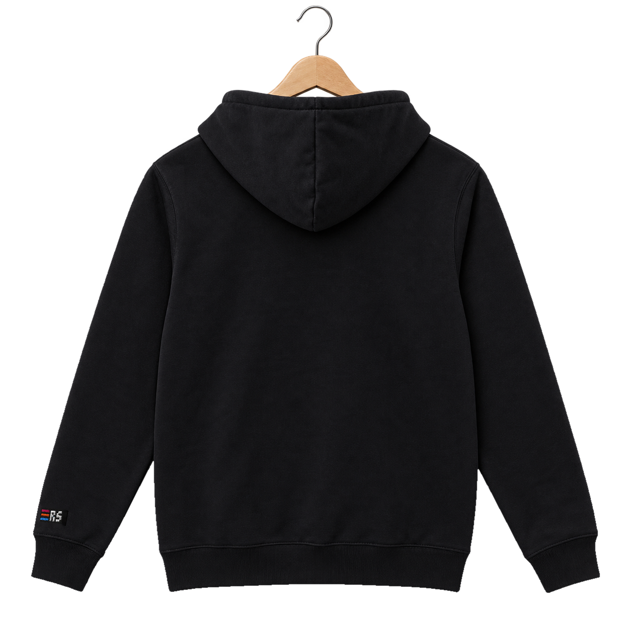 Pixel Dino Rot – Bestickter Bio Hoodie · Schwarz · Rückansicht