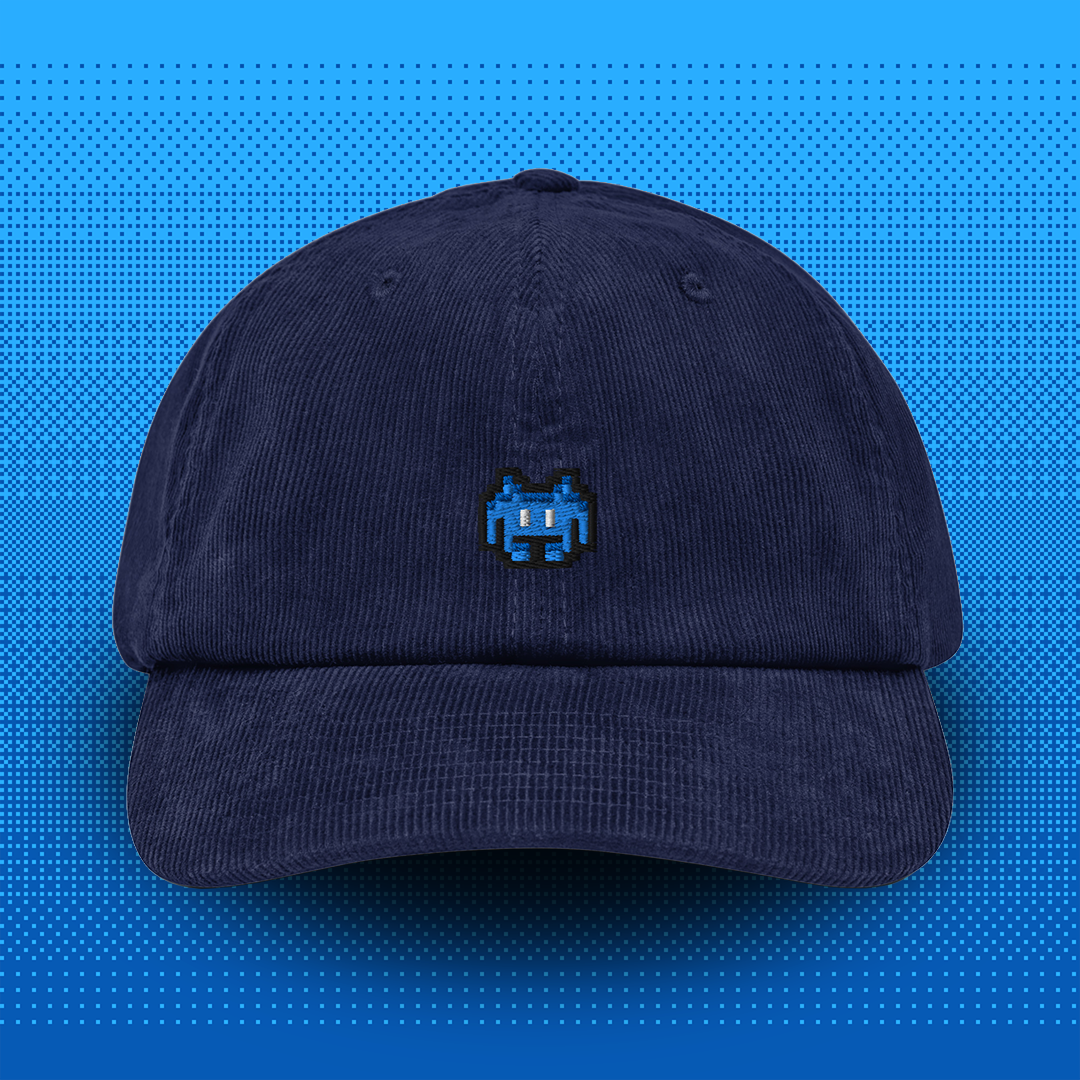 Pixel Alien Blue – Embroidered Corduroy Cap // No. 022 