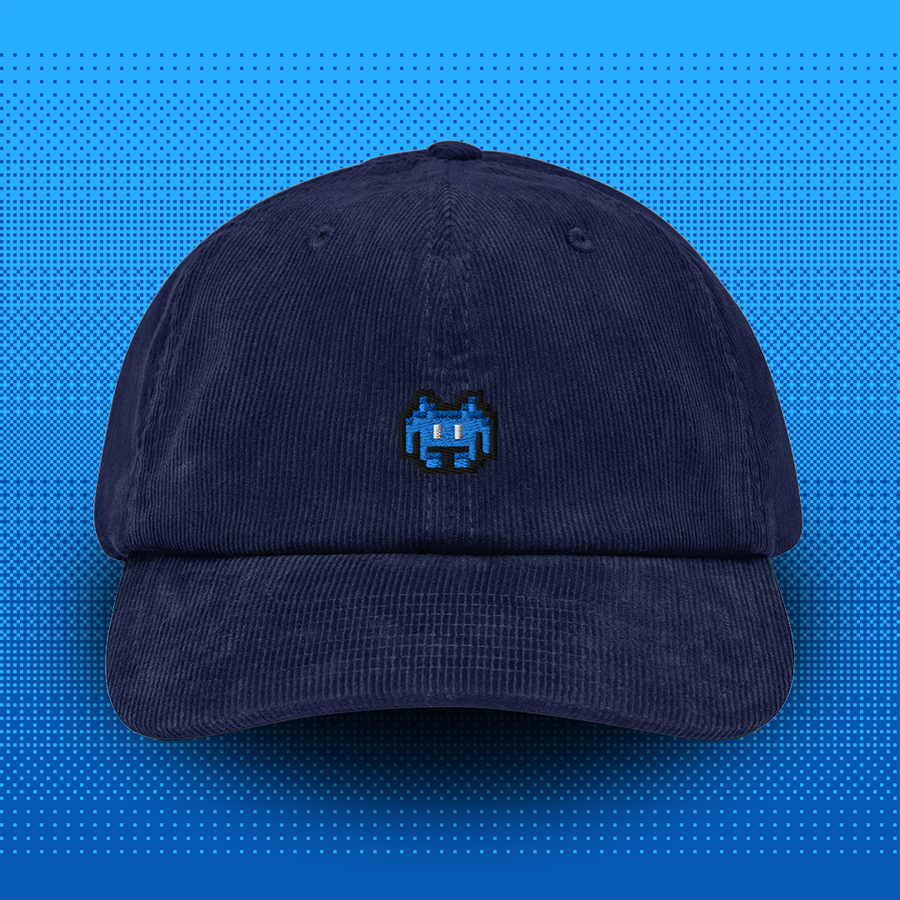 Pixel Alien Blau – Bestickte Cord Cap