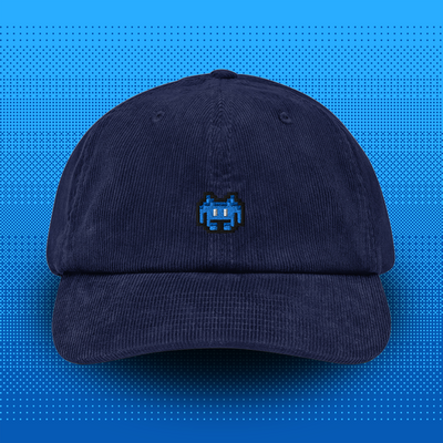 Pixel Alien Blau – Bestickte Cord Cap // No. 022