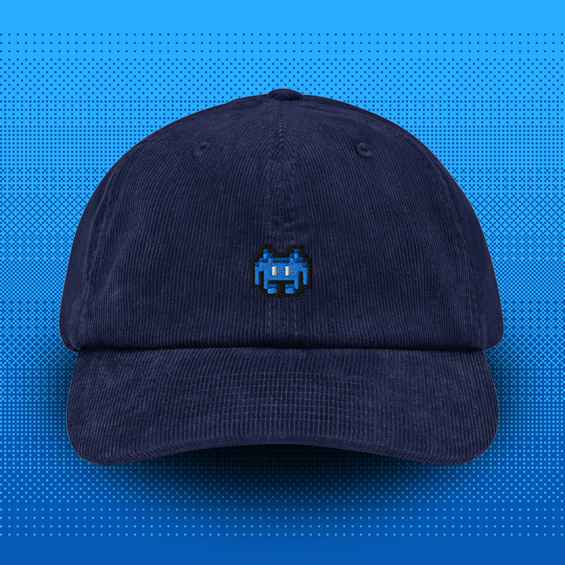 Pixel Alien Blau – Bestickte Cord Cap // No. 022