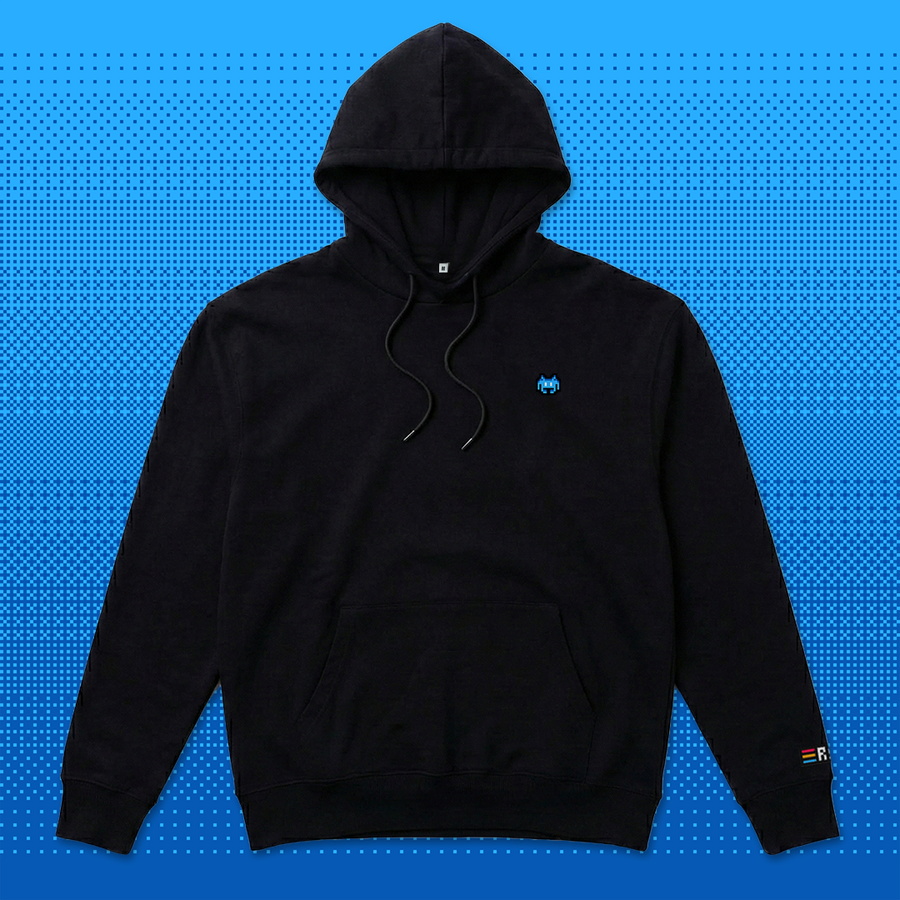 Pixel Alien Blau – Bestickter Bio Hoodie
