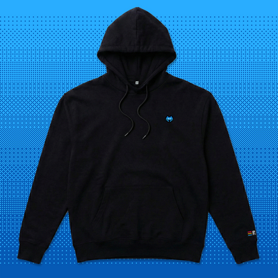 Pixel Alien Blau – Bestickter Bio Hoodie // No. 022