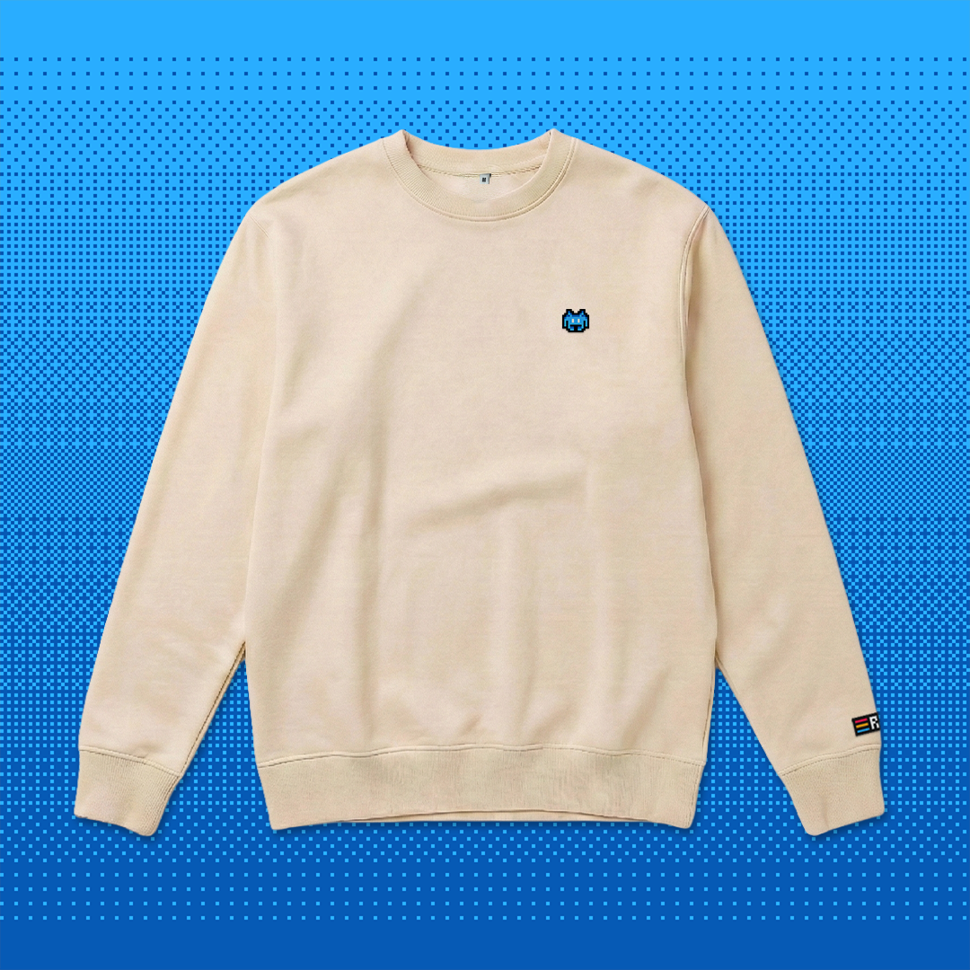 Pixel Alien Blue – Embroidered Organic Sweater // No. 022 