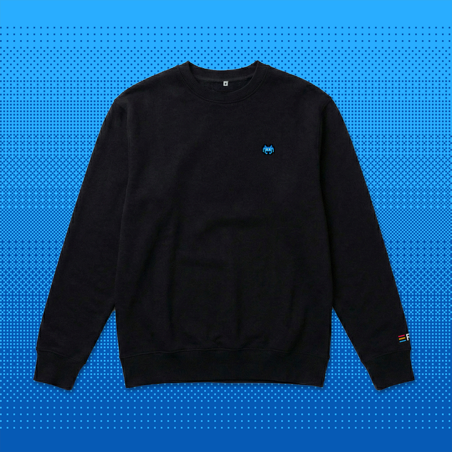 Pixel Alien Blau – Bestickter Bio Pullover
