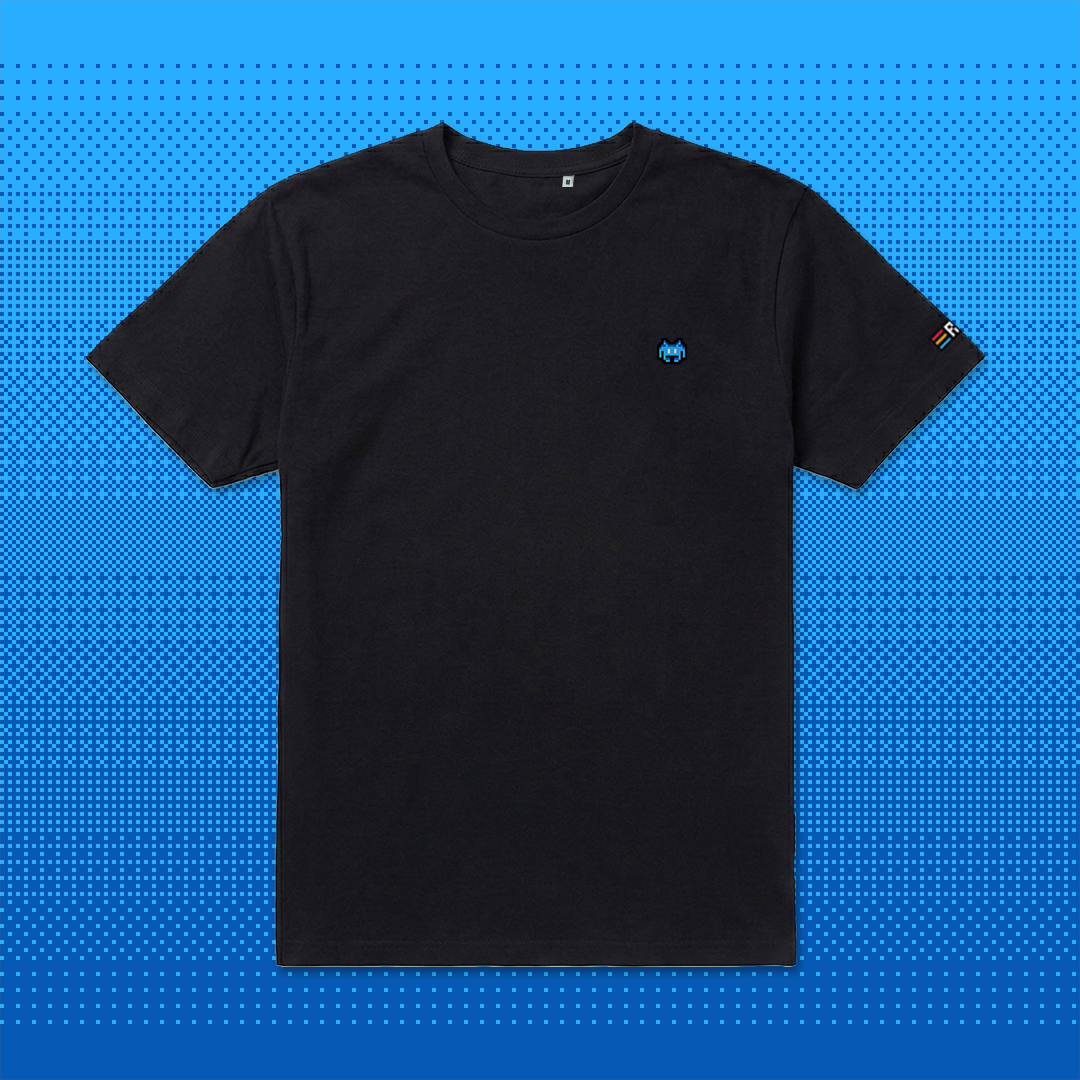 Pixel Alien Blue – Embroidered Organic T-Shirt // No. 022