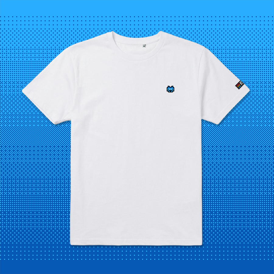 Pixel Alien Blau – Besticktes Bio T-Shirt