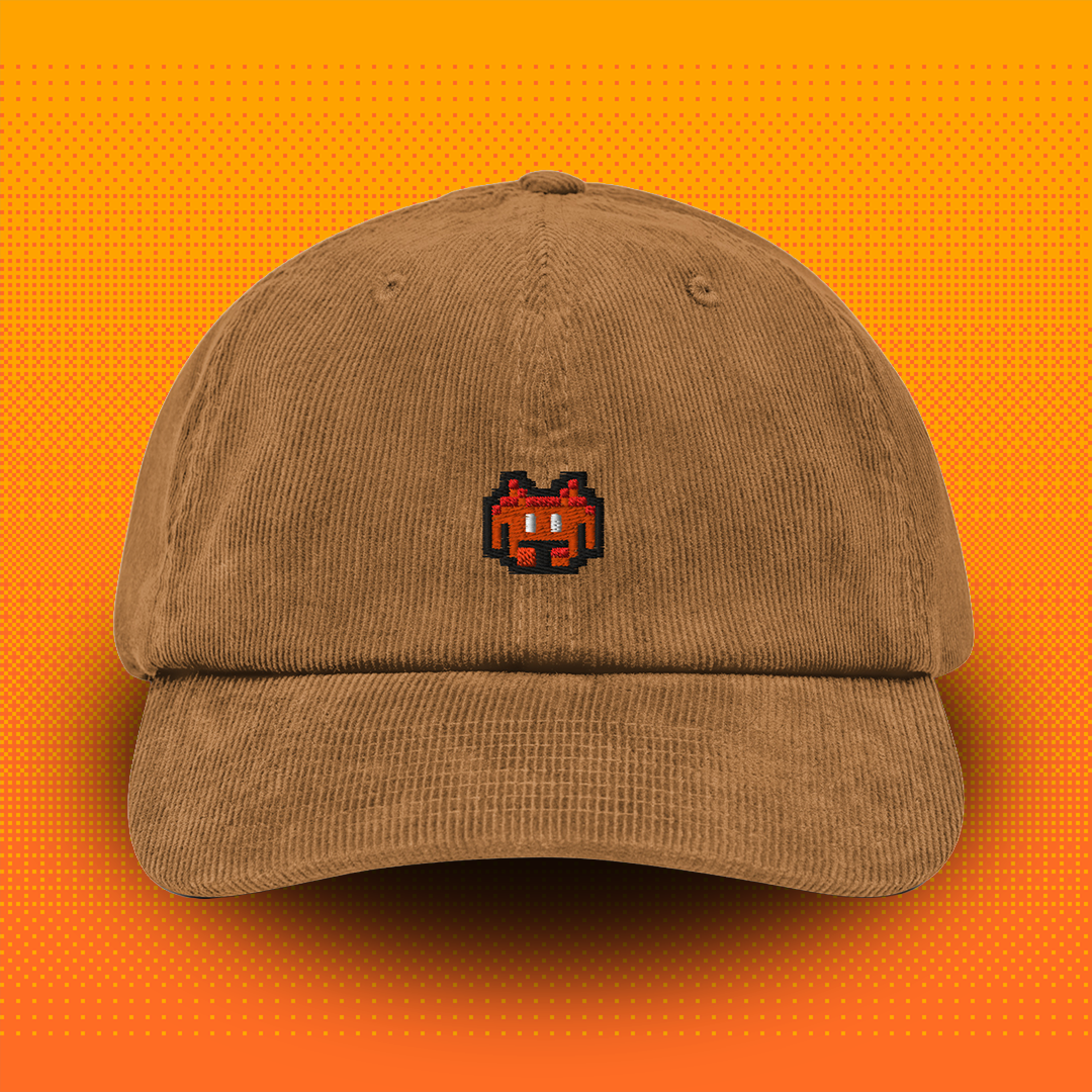 Pixel Alien Orange – Embroidered Corduroy Cap // No. 022 