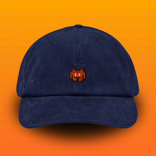 Pixel Alien Orange – Embroidered Corduroy Cap // No. 022 