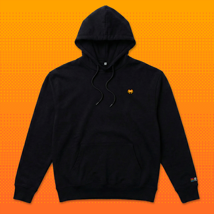 Pixel Alien Orange – Bestickter Bio Hoodie