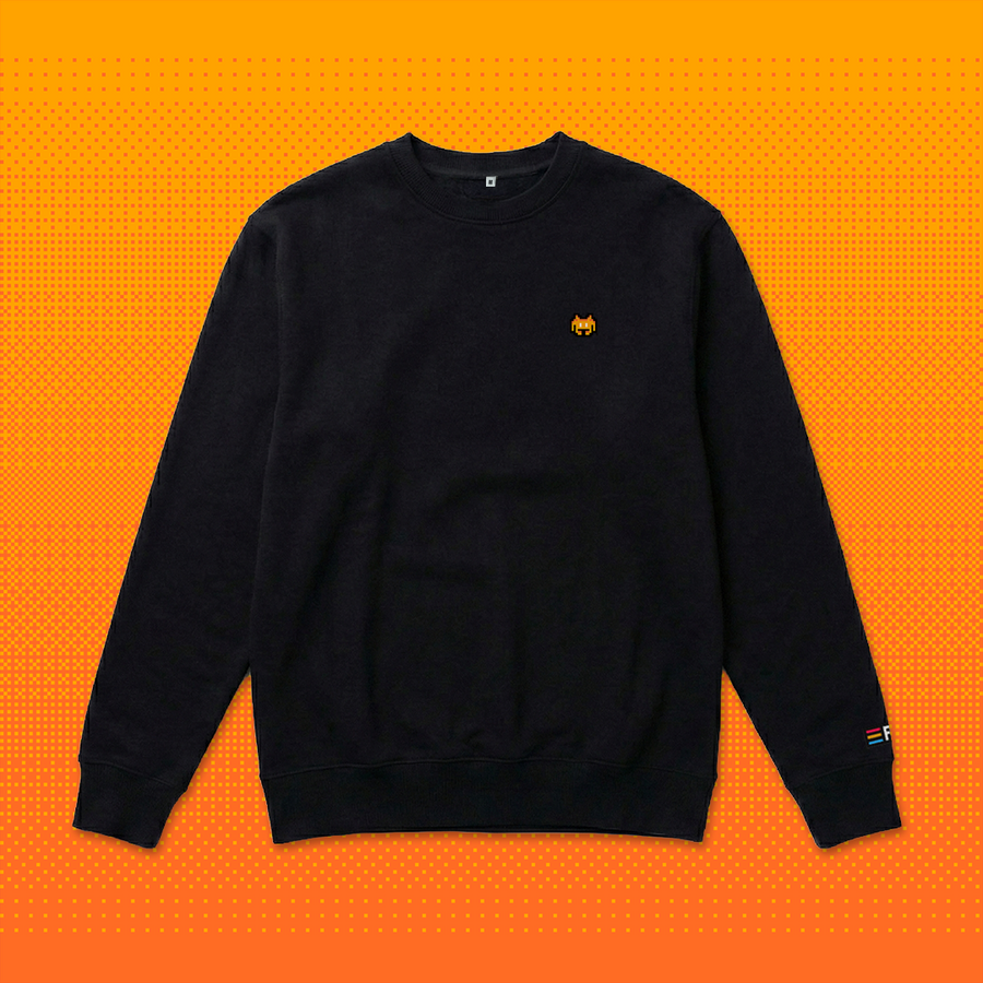 Pixel Alien Orange – Bestickter Bio Pullover