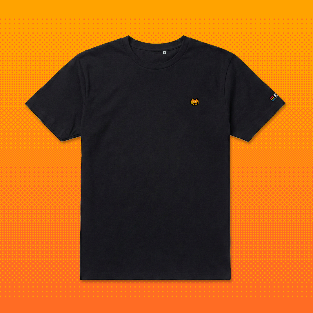 Pixel Alien Orange – Embroidered Organic T-Shirt // No. 022