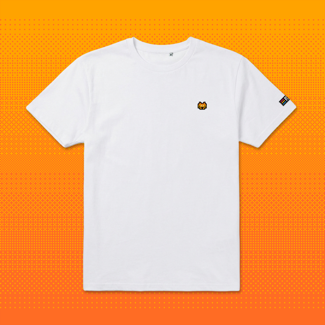 Pixel Alien Orange – Embroidered Organic T-Shirt // No. 022