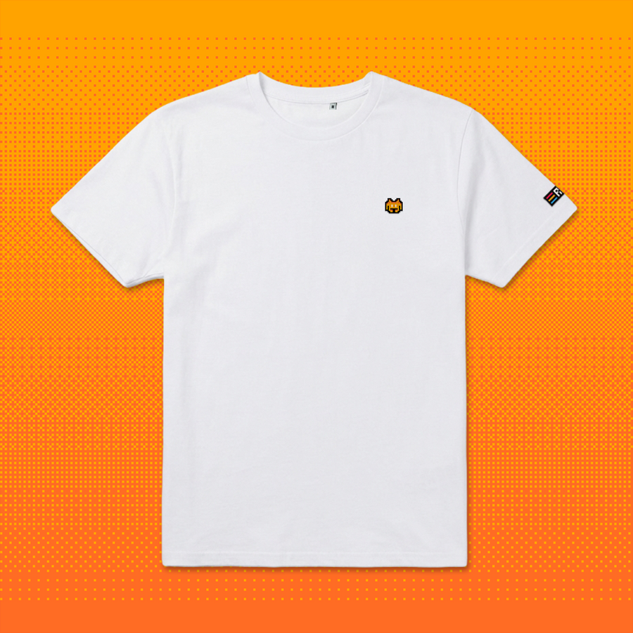 Pixel Alien Orange – Besticktes Bio T-Shirt