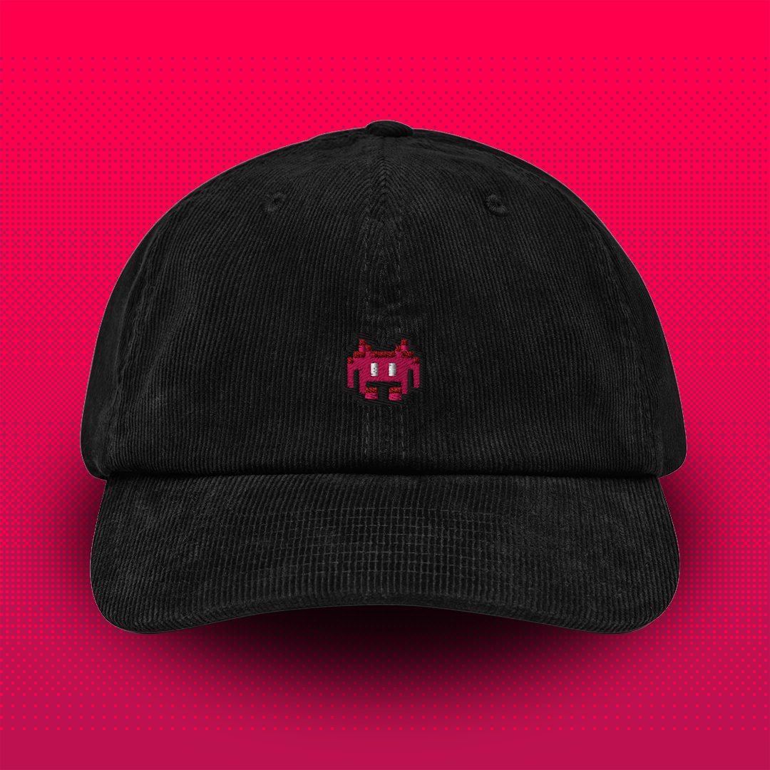 Pixel Alien Red – Embroidered Corduroy Cap // No. 022 