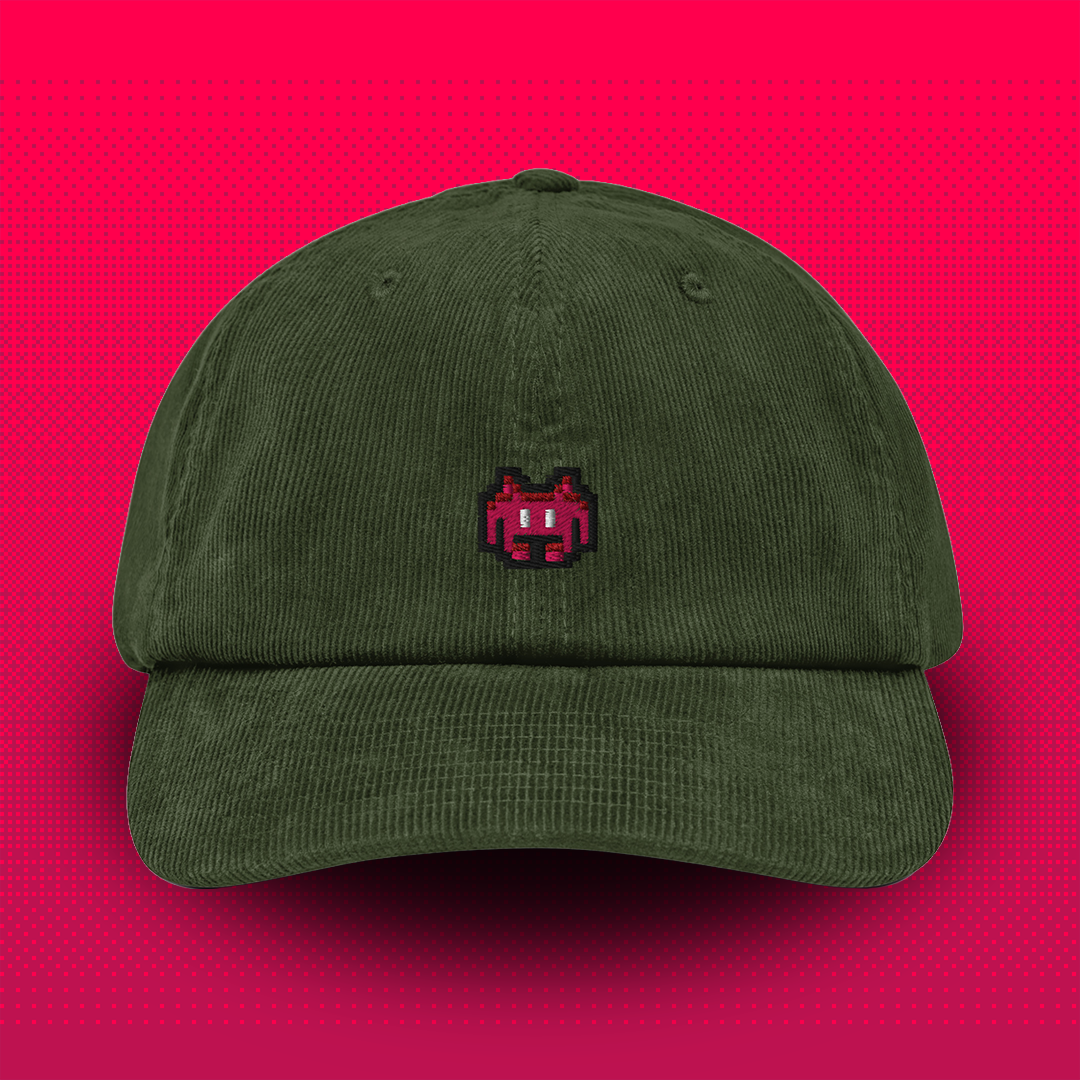 Pixel Alien Red – Embroidered Corduroy Cap // No. 022 