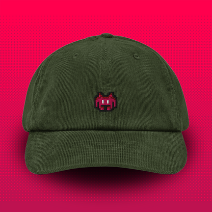 Pixel Alien Red – Embroidered Corduroy Cap // No. 022 