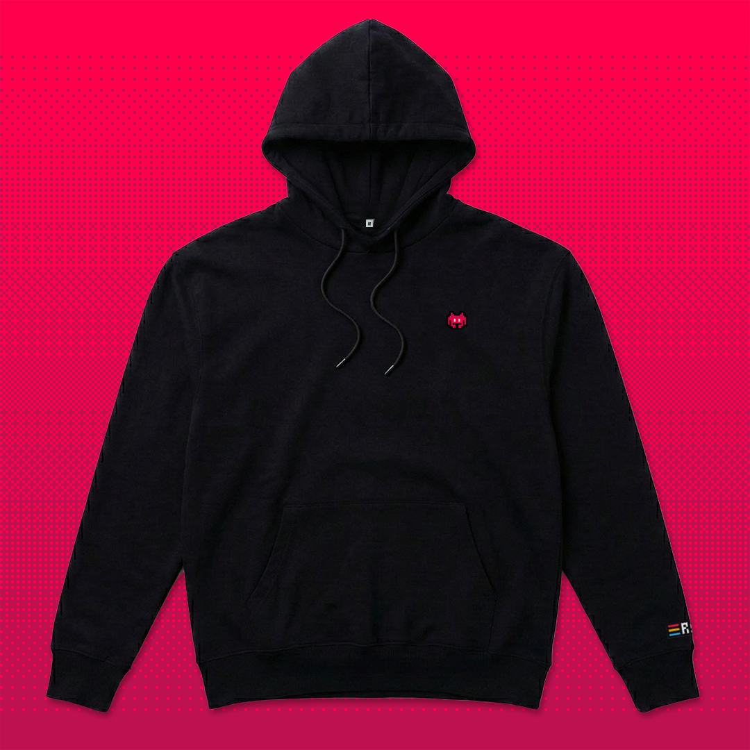 Pixel Alien Red – Embroidered Organic Hoodie // No. 022 