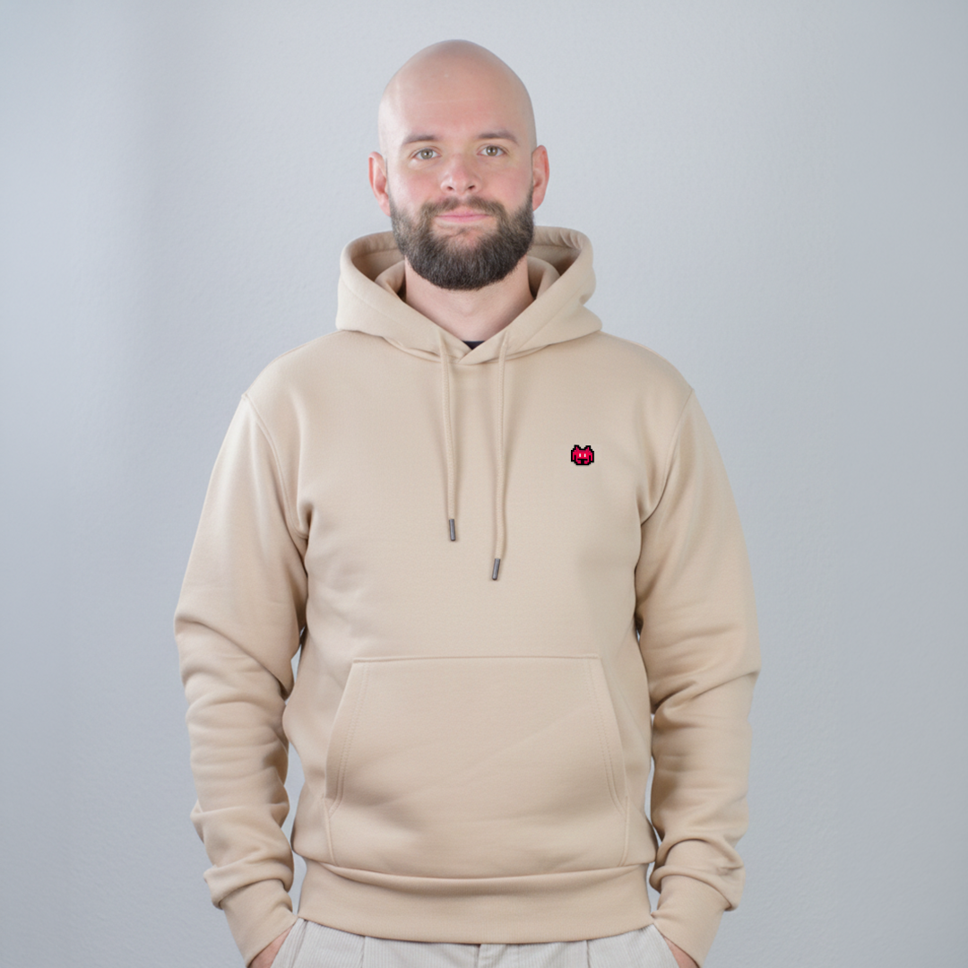 Pixel Alien Red – Embroidered Organic Hoodie // No. 022 