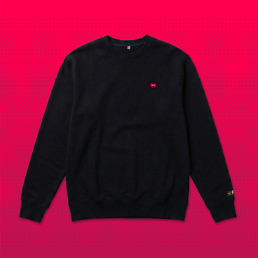 Pixel Alien Rot – Bestickter Bio Pullover
