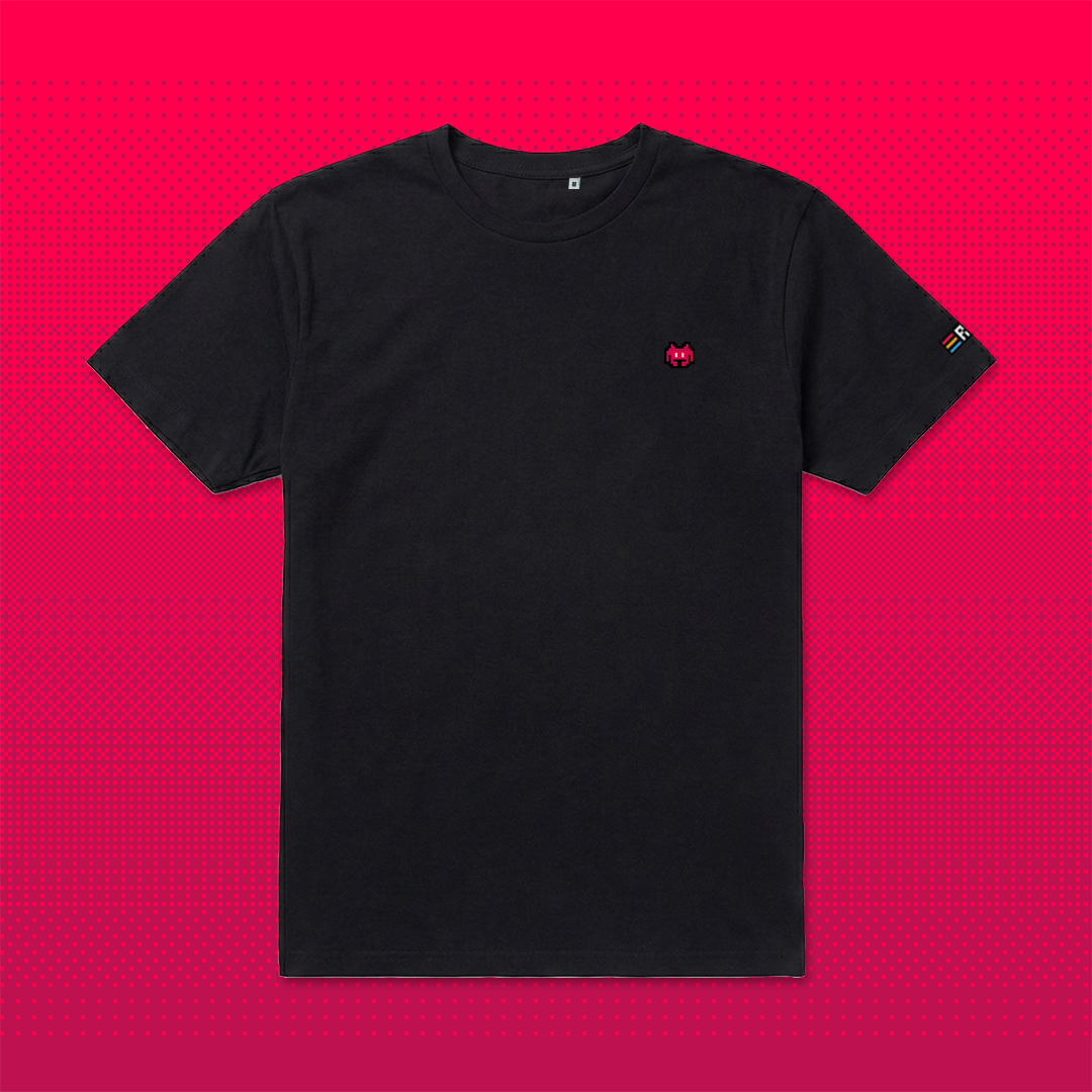 Pixel Alien Red – Embroidered Organic T-Shirt // No. 022