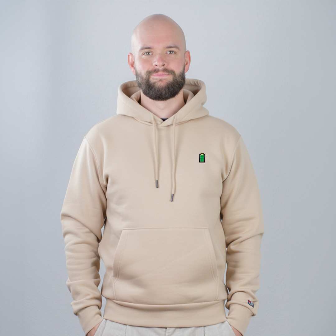 Pixel Battery – Embroidered Organic Hoodie Beige // No. 015 