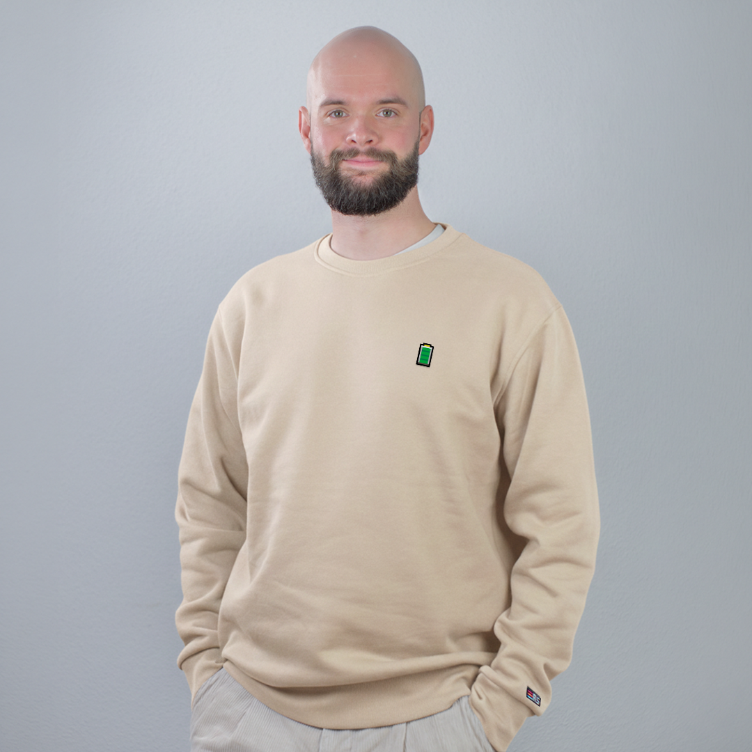 Pixel Battery – Embroidered Organic Beige Sweater // No. 015 