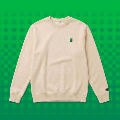 Pixel Batterie – Bestickter Bio Pullover Beige // No. 015