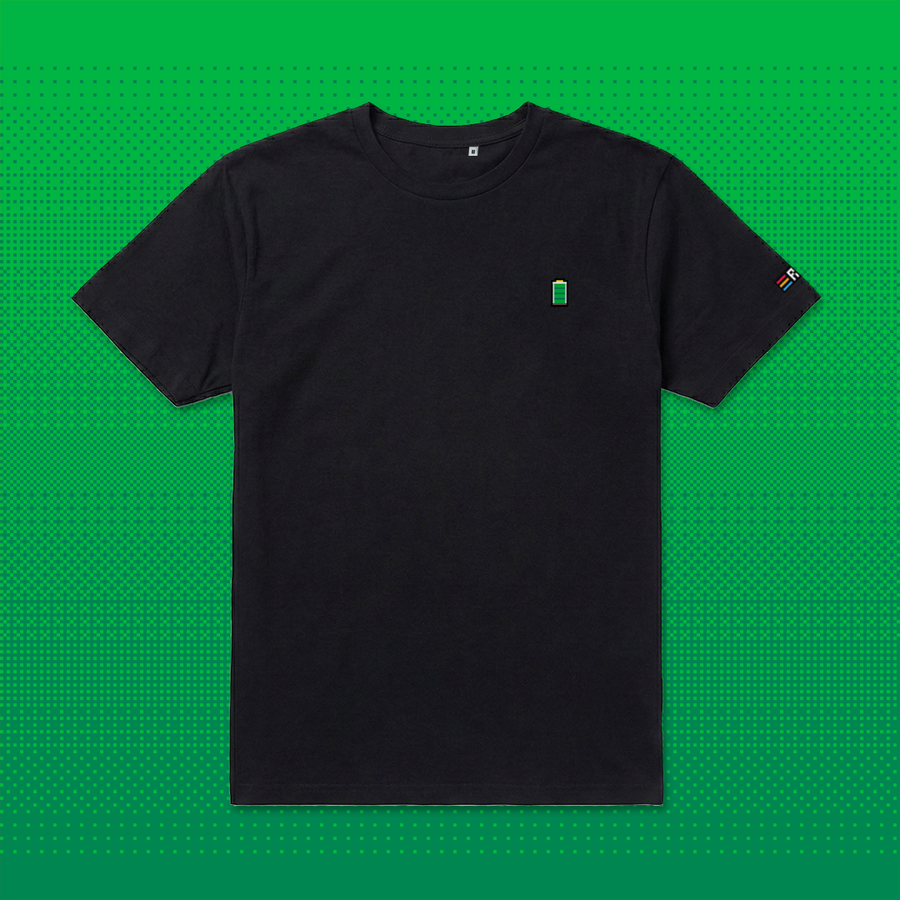 Pixel Batterie – Besticktes Bio T-Shirt Schwarz