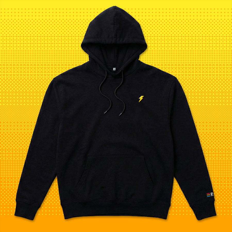 Pixel Blitz – Bestickter Bio Hoodie Schwarz