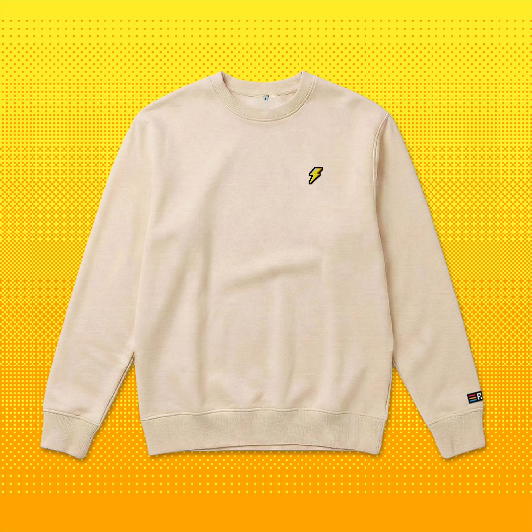 Pixel Blitz – Embroidered Organic Beige Sweater // No. 014 