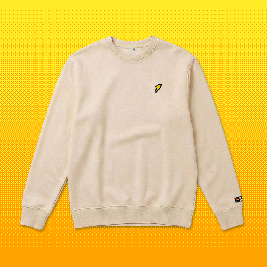 Pixel Blitz – Bestickter Bio Pullover Beige