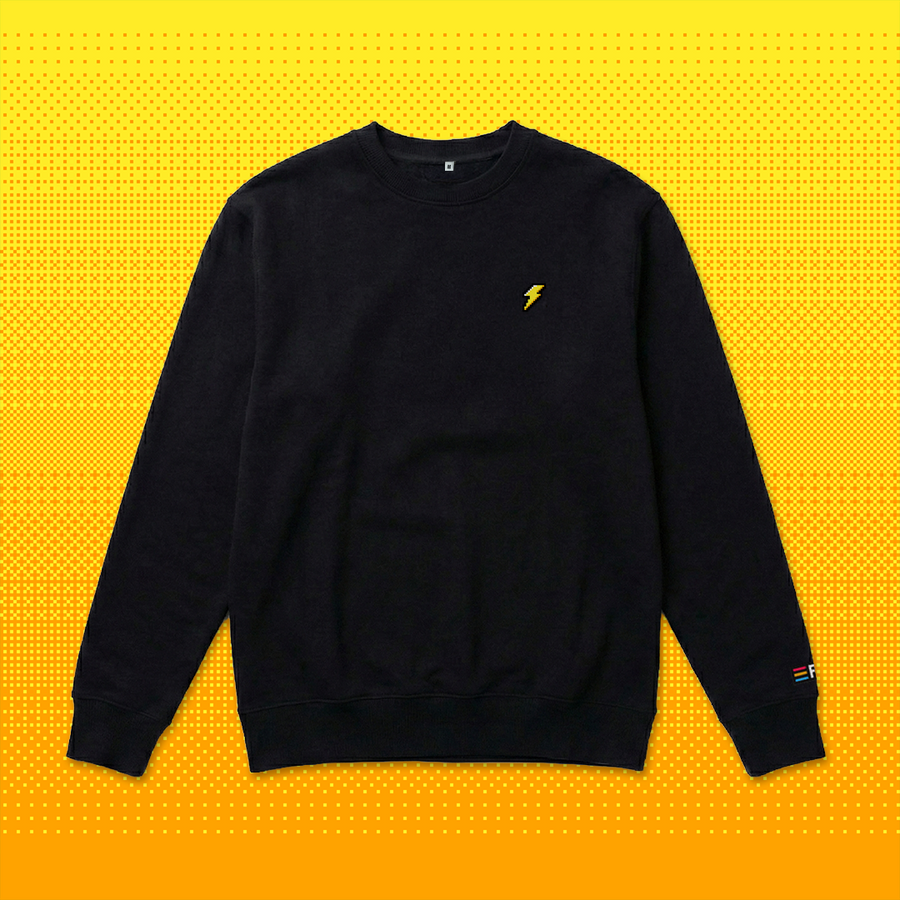 Pixel Blitz – Bestickter Bio Pullover Schwarz