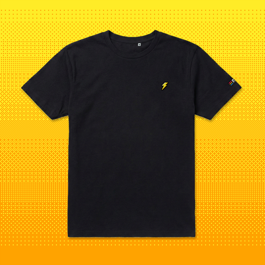 Pixel Blitz – Besticktes Bio T-Shirt Schwarz