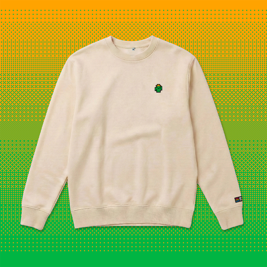 Pixel Kaktus – Bestickter Bio Pullover