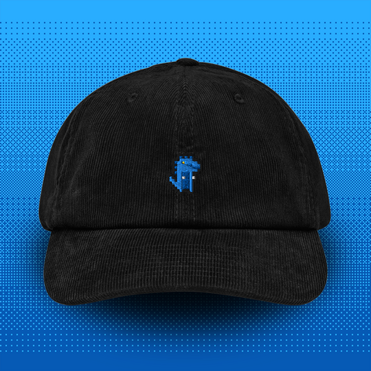 Pixel Dino Blue – Embroidered Corduroy Cap // No. 023