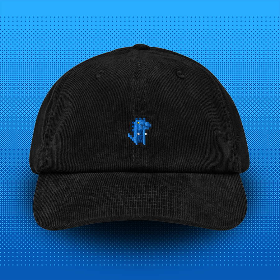 Pixel Dino Blau – Bestickte Cord Cap