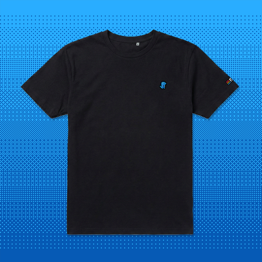 Pixel Dino Blue – Embroidered Organic T-Shirt // No. 023
