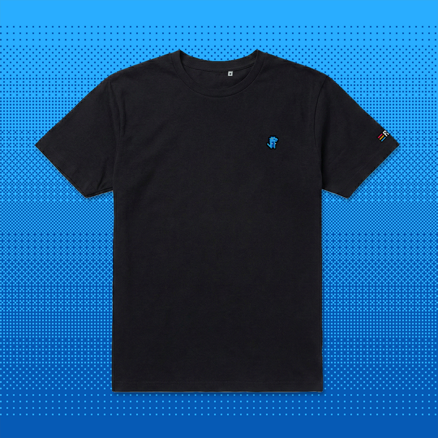 Pixel Dino Blau – Besticktes Bio T-Shirt