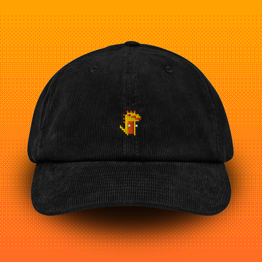 Pixel Dino Orange – Bestickte Cord Cap