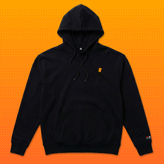 Pixel Dino Orange – Embroidered Organic Hoodie // No. 023 