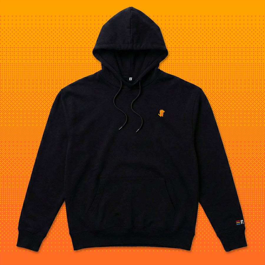 Pixel Dino Orange – Bestickter Bio Hoodie