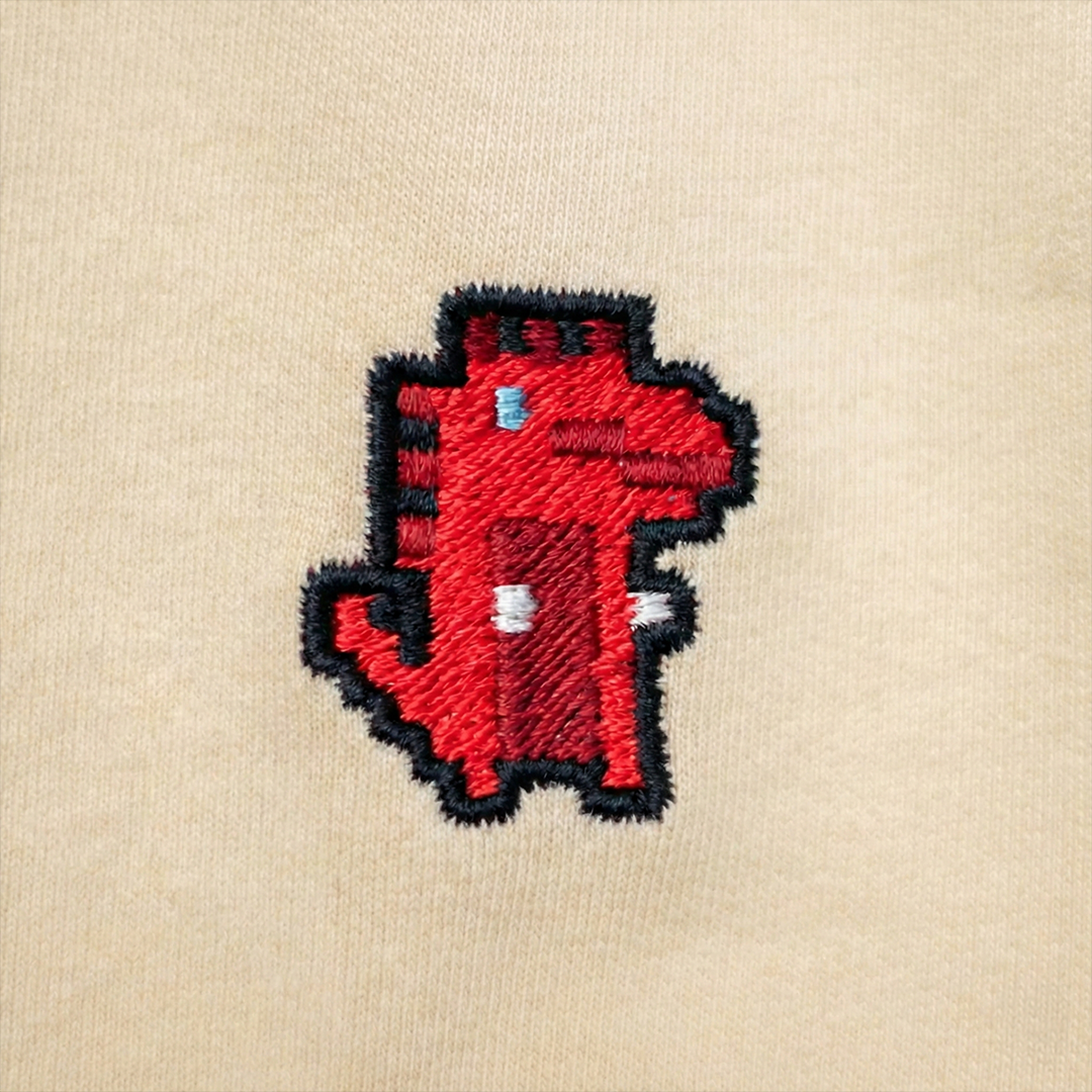 Pixel Dino Rot – Bestickter Bio Pullover // No. 023