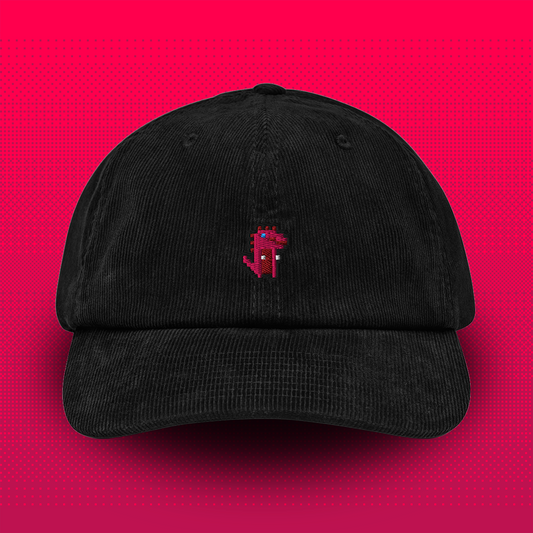Pixel Dino Red – Embroidered Corduroy Cap // No. 023