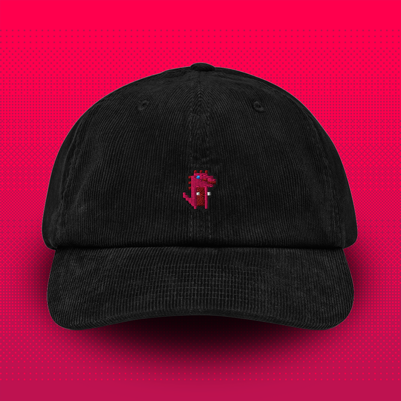 Pixel Dino Rot – Bestickte Cord Cap // No. 023
