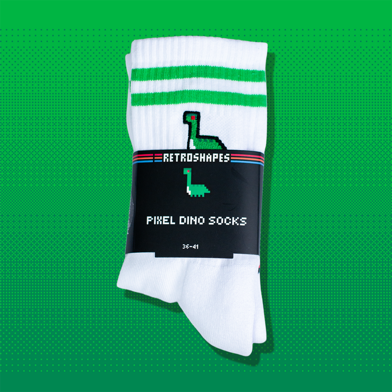 Pixel Dino – Bestickte Bio Baumwoll Socken // No. 003