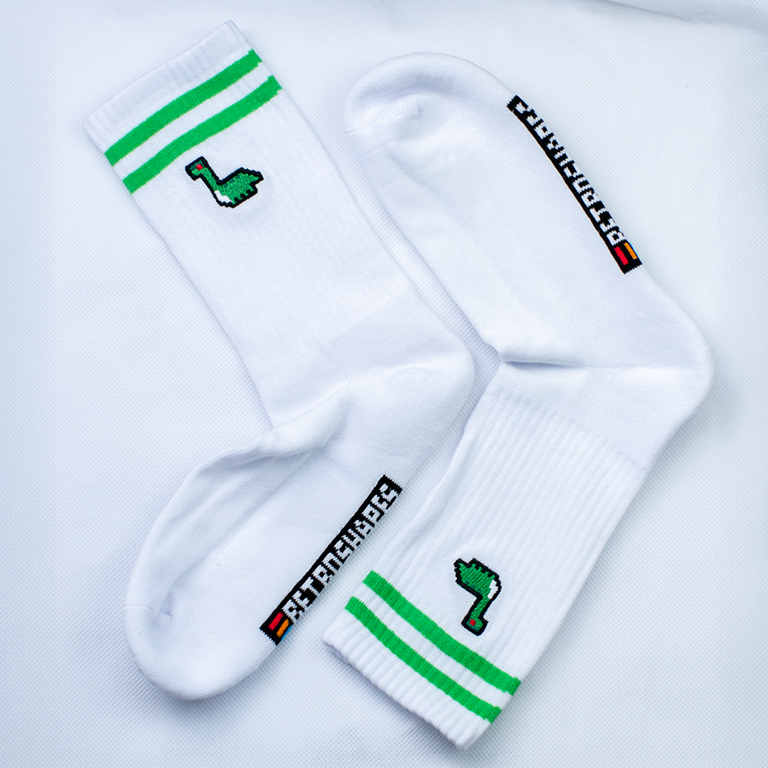 Pixel Dino – Bestickte Bio Baumwoll Socken // No. 003