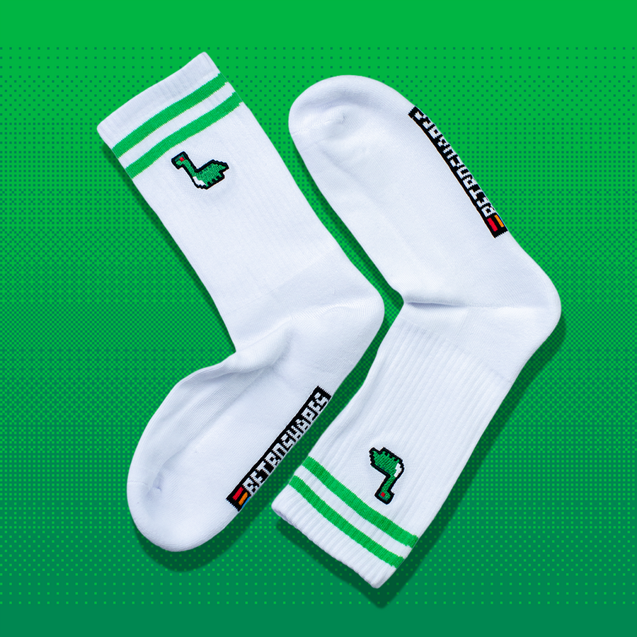 Pixel Dino – Bestickte Bio Baumwoll Socken