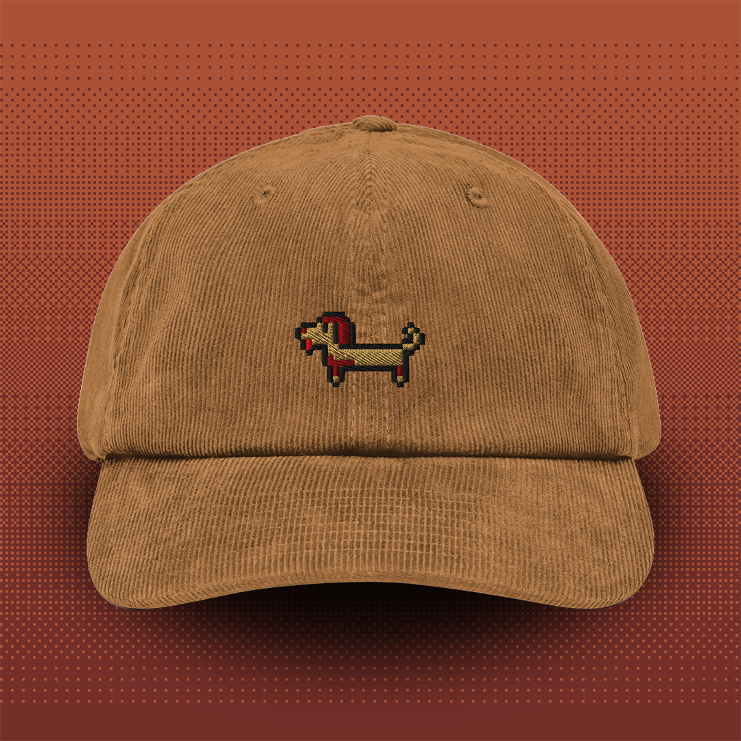Pixel Dachshund Gustl – Embroidered Corduroy Cap // No. 020